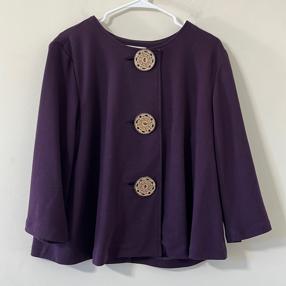 Coldwater Creek Purple Button 3/4 Sleeve Cropped Cape Style Knit Coat Size Large